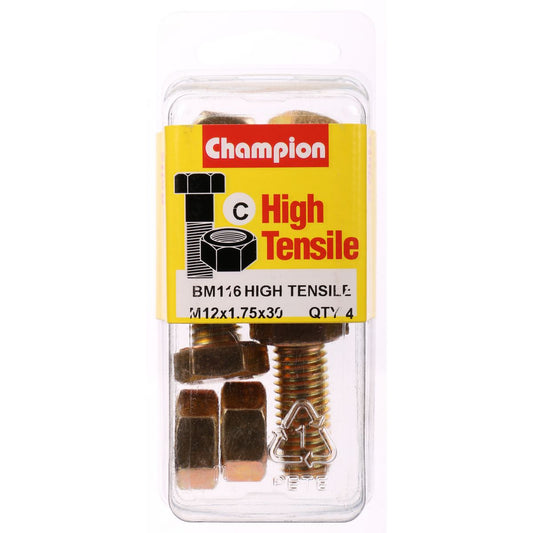 Champion Hex Set Screw & Nut High Tensile M12 x 30mm Grade 8.8 - BM116