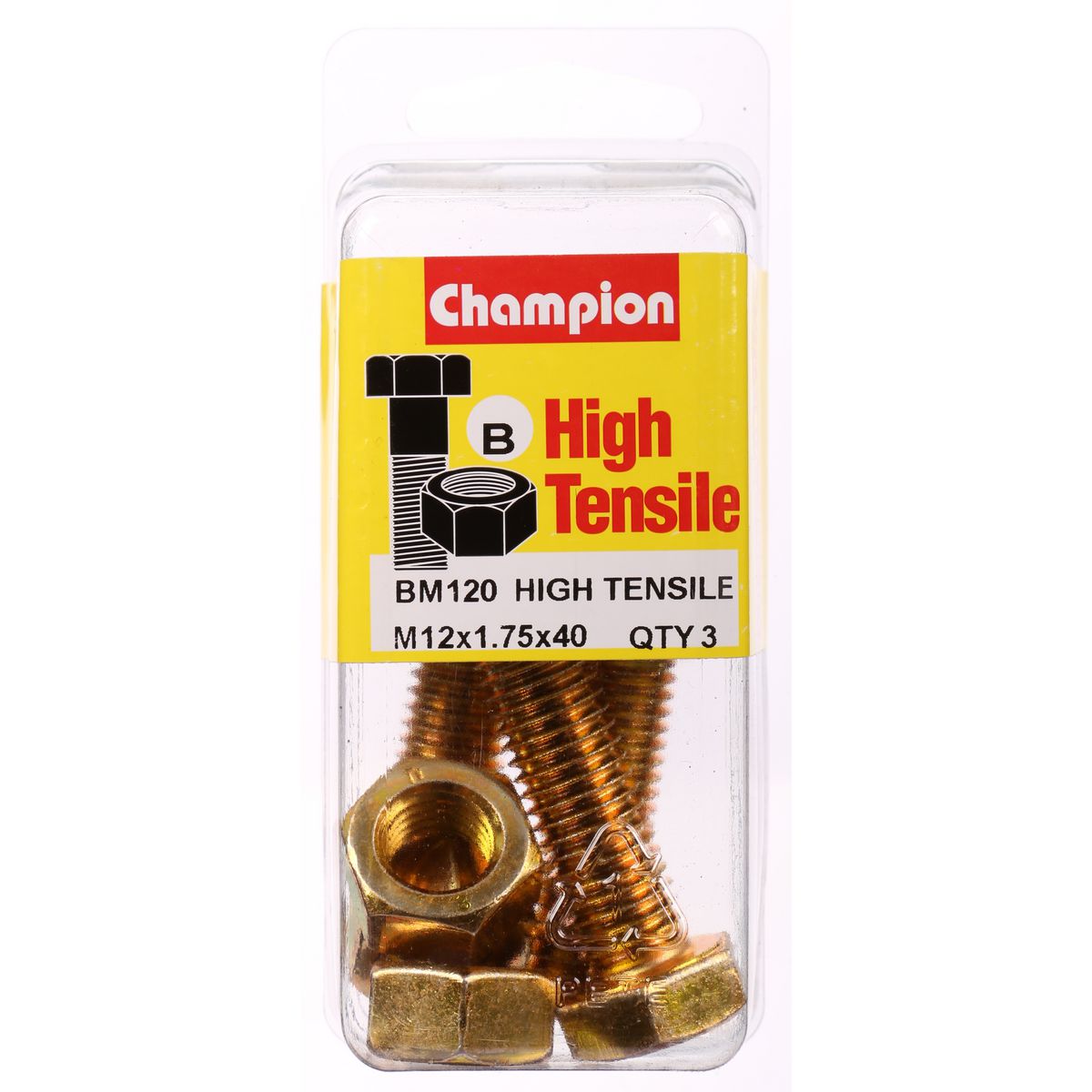 Champion Hex Set Screw & Nut High Tensile M12 x 40mm Grade 8.8 - BM120