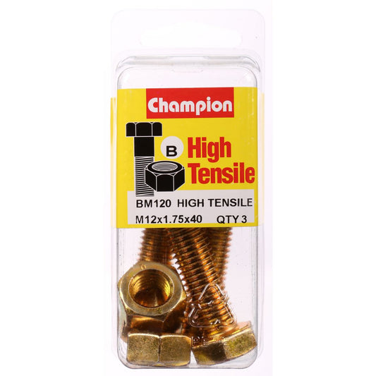 Champion Hex Set Screw & Nut High Tensile M12 x 40mm Grade 8.8 - BM120