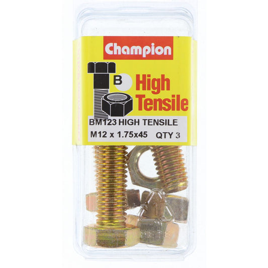 Champion Hex Set Screw & Nut High Tensile M12 x 45mm Grade 8.8 - BM123