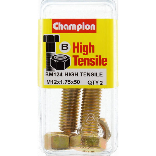 Champion Hex Set Screw & Nut High Tensile M12 x 50mm Grade 8.8 - BM124