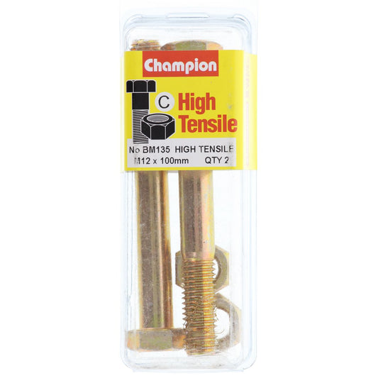 Champion Hex Bolt & Nut High Tensile M12 x 100mm Grade 8.8 - BM135