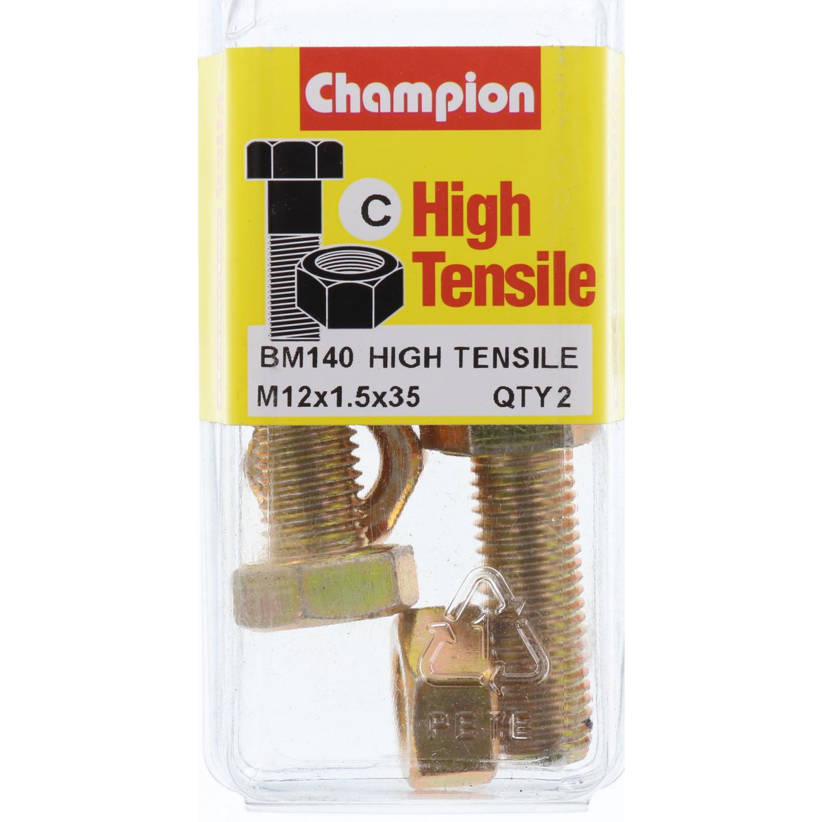 Champion Hex Set Screw & Nut High Tensile M12 x 35 x 1.5mm Grade 8.8 - BM140