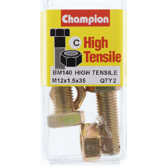 Champion Hex Set Screw & Nut High Tensile M12 x 35 x 1.5mm Grade 8.8 - BM140