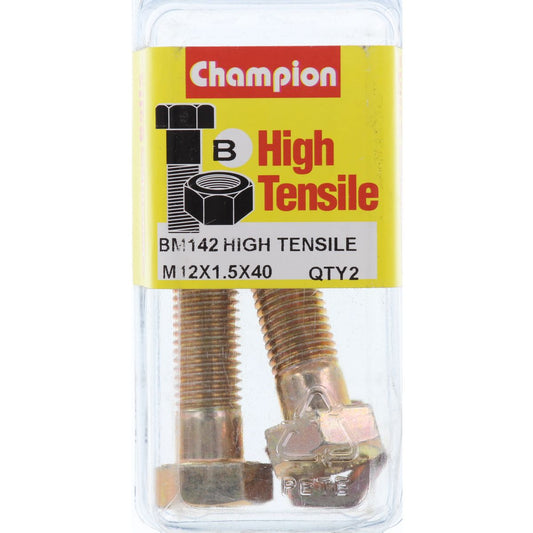 Champion Hex Bolt & Nut High Tensile M12 x 40 x 1.5mm Grade 8.8 - BM142