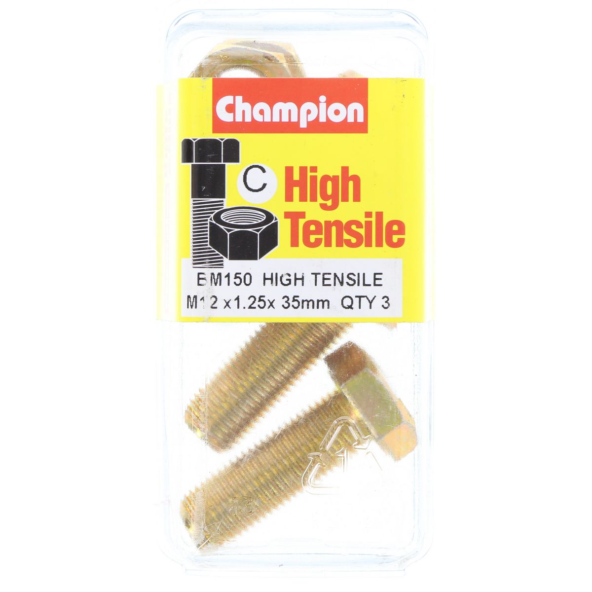 Champion Hex Set Screw & Nut High Tensile M12 x 35 x 1.25mm Grade 8.8 - BM150