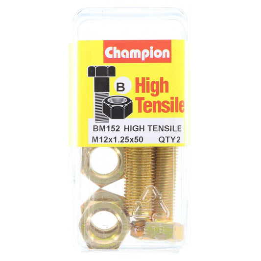 Champion Hex Set Screw & Nut High Tensile M12 x 50 x 1.25mm Grade 8.8 - BM152