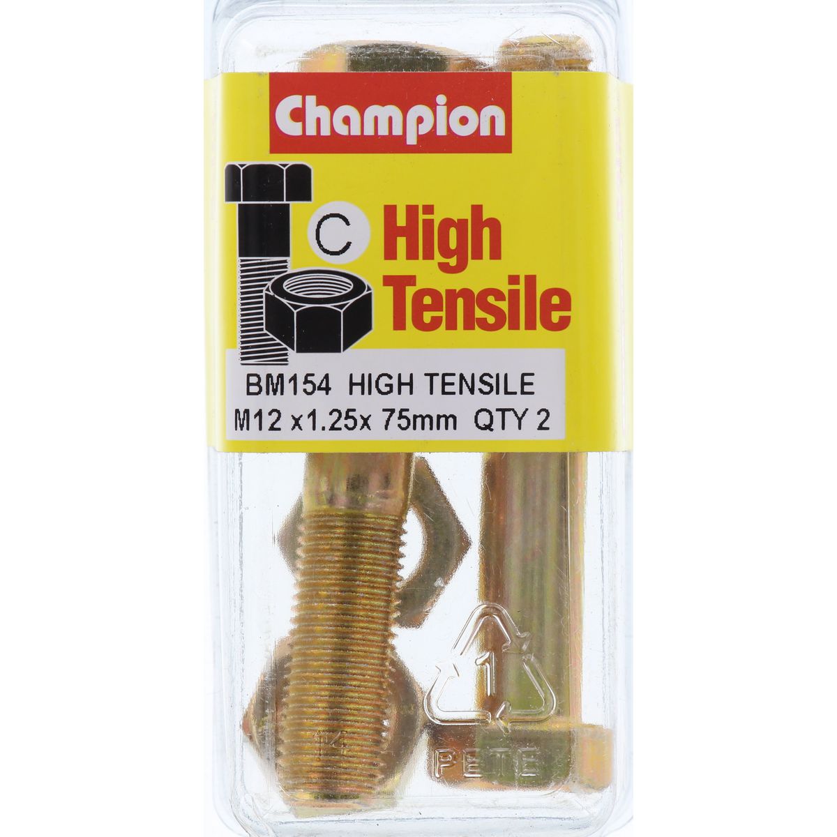 Champion Hex Bolt & Nut High Tensile M12 x 75 x 1.25mm Grade 8.8 - BM154