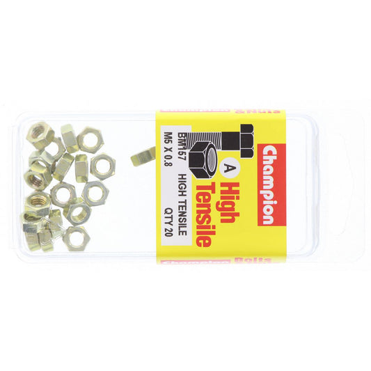 Champion Hex Plain Nut High Tensile M5 x 0.8mm Class 8 - BM157