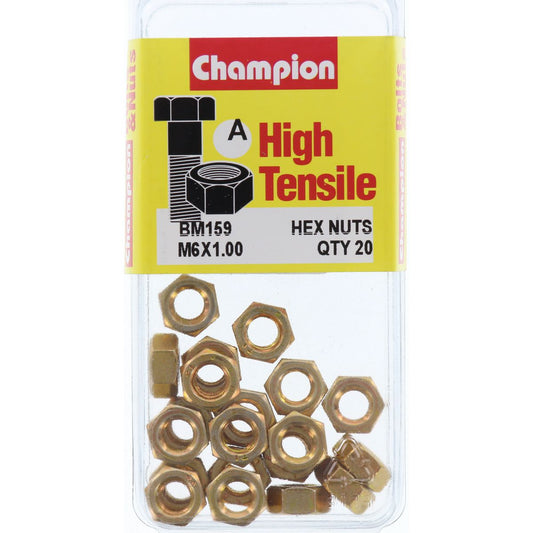 Champion Hex Plain Nut High Tensile M6 x 1.00mm Class 8 - BM159