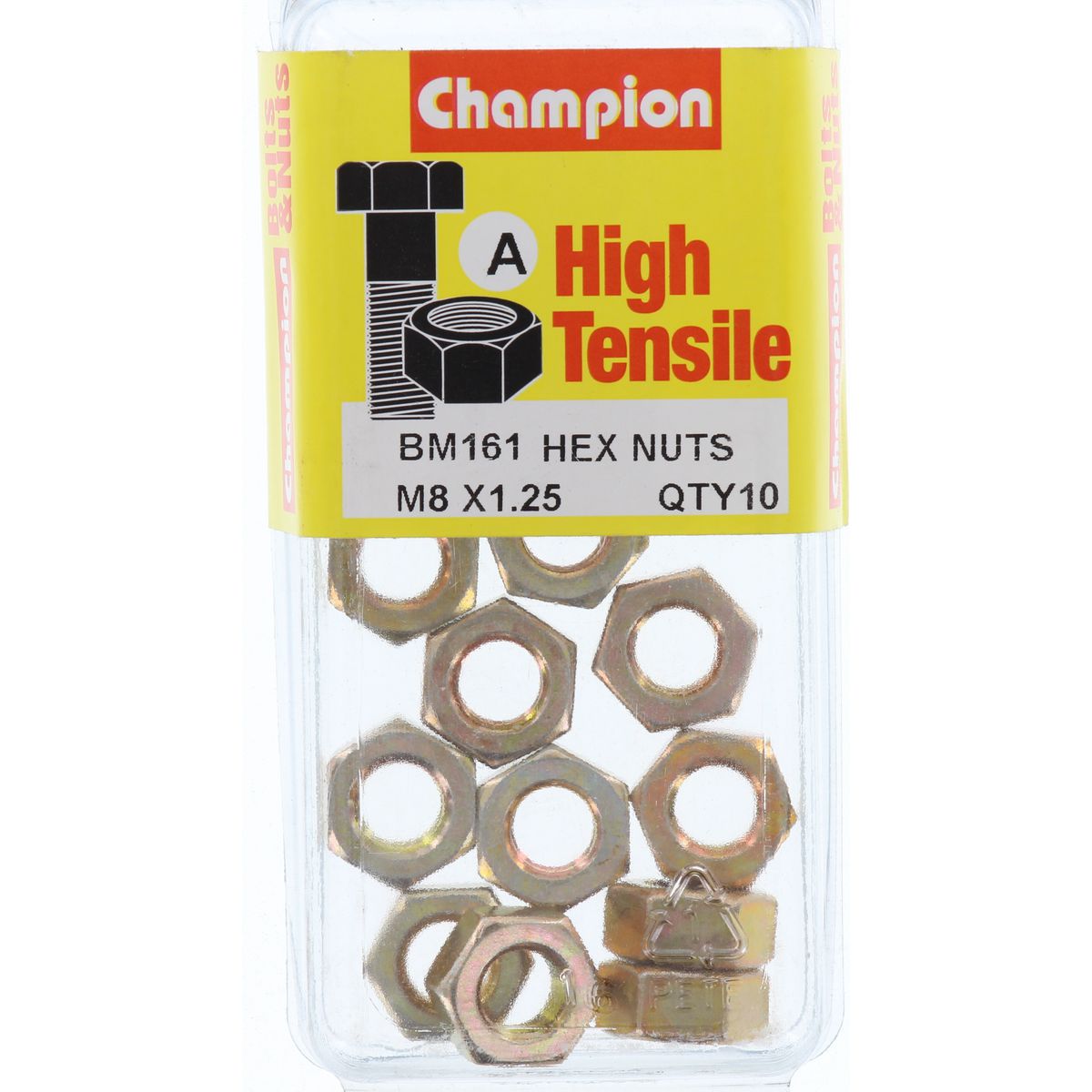 Champion Hex Plain Nut High Tensile M8 x 1.25mm Class 8 - BM161