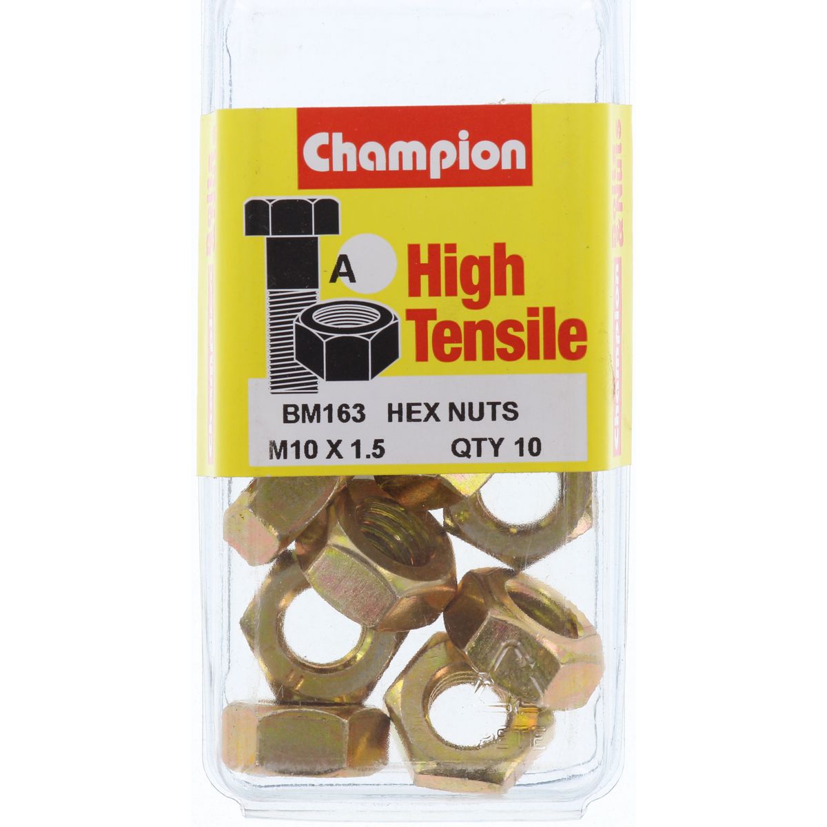 Champion Hex Plain Nut High Tensile M10 x 1.5mm Class 8 - BM163