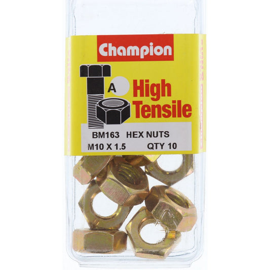 Champion Hex Plain Nut High Tensile M10 x 1.5mm Class 8 - BM163