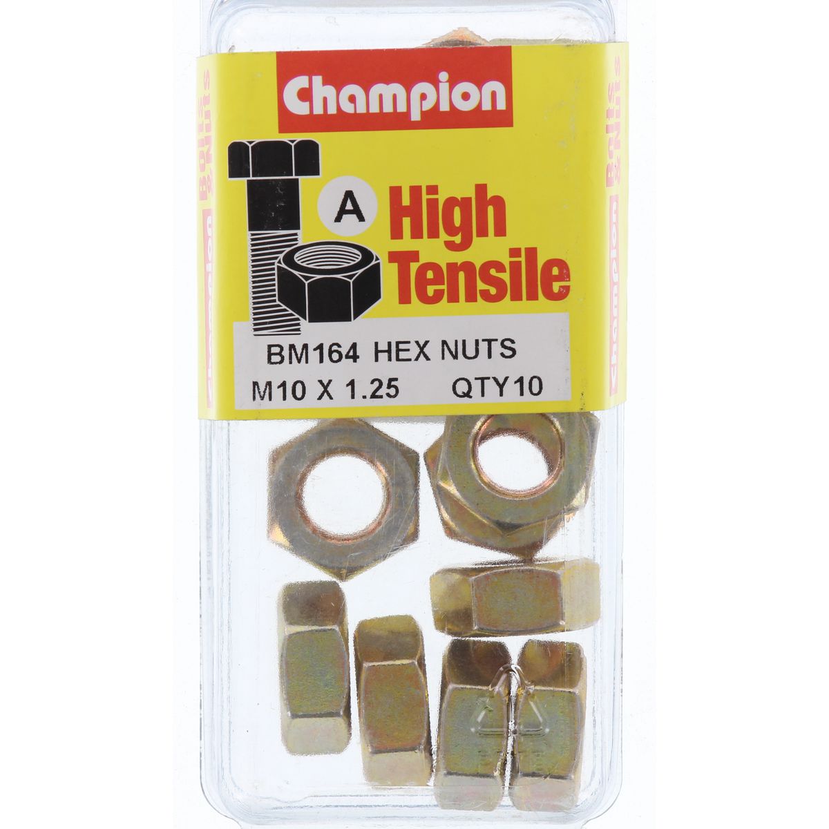 Champion Hex Plain Nut High Tensile M10 x 1.25mm Class 8 - BM164