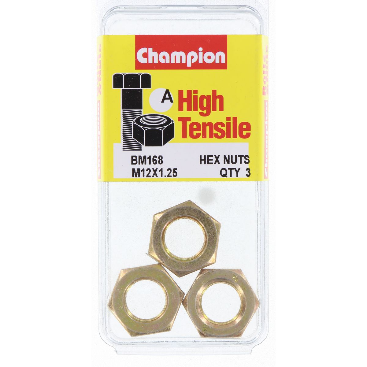 Champion Hex Plain Nut High Tensile M12 x 1.25mm Class 8 - BM168