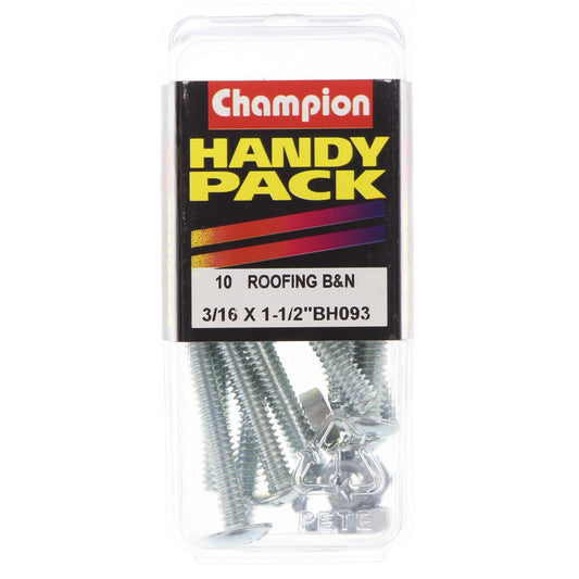 Champion Roofing Bolt & Nut Mushroom Head Combo 3/16in x 1 1/2in UNC Zinc Plated - BH093