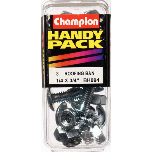 Champion Roofing Bolt & Nut Mushroom Head Combo 1/4in x 3/4in UNC Zinc Plated - BH094