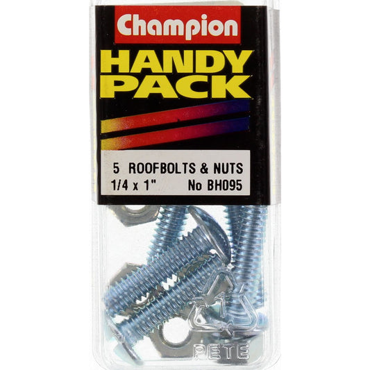 Champion Roofing Bolt & Nut Mushroom Head Combo 1/4in x 1in UNC Zinc Plated - BH095