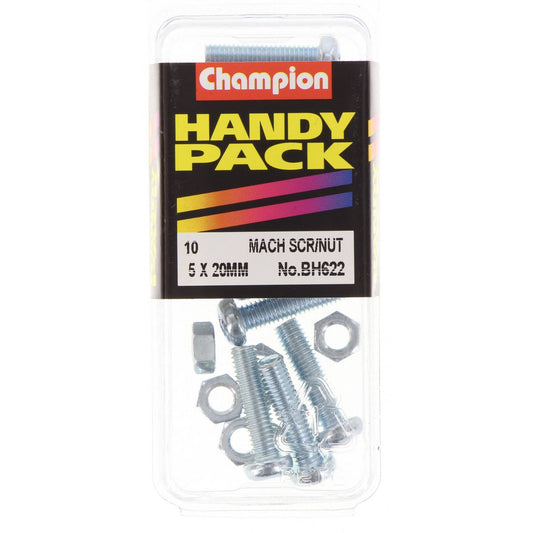 Champion Machine Screw & Nut Pan Phillips M5 x 20mm Zinc Plated - BH622