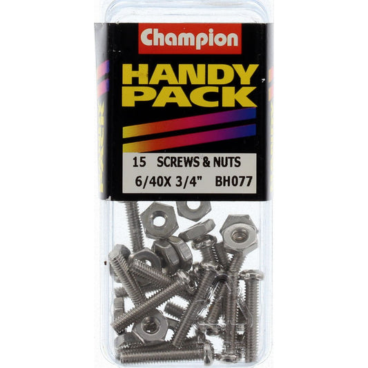 Champion Machine Screw & Nut Pan Slot 6/40in x 3/4in Nickel Plated - BH077