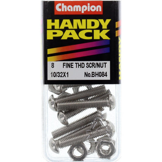 Champion Machine Screw & Nut Pan Slot 10/32in x 1in Nickel Plated - BH084
