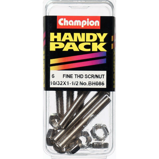Champion Machine Screw & Nut Pan Slot 10/32in x 1 1/2in Nickel Plated - BH086