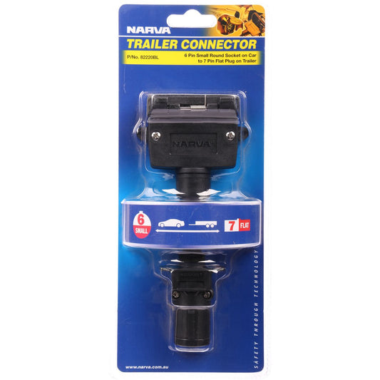 Narva Trailer Adaptor 6 Pin Round Small (Car) To 7 Pin Flat (Trailer) - 82220BL
