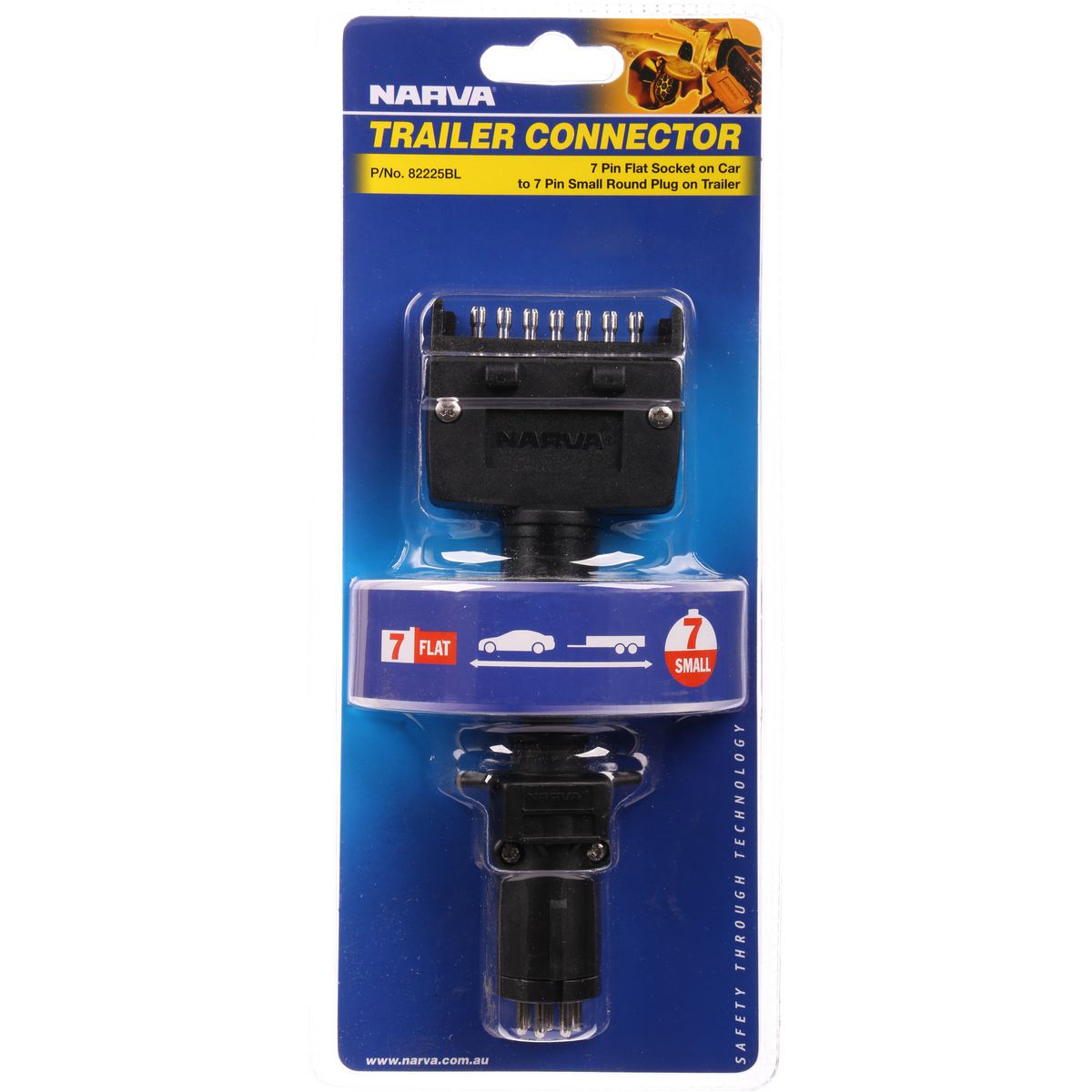 Narva Trailer Adaptor 7 Pin Flat (Car) To 7 Pin Round Small (Trailer) - 82225BL