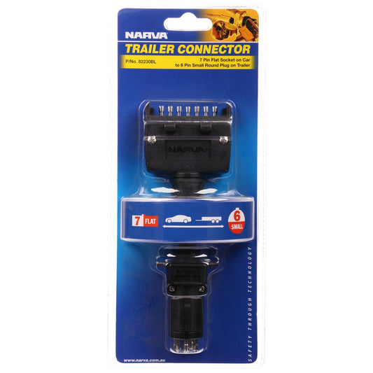 Narva Trailer Adaptor 7 Pin Flat (Car) To 6 Pin Round Small (Trailer) - 82230BL