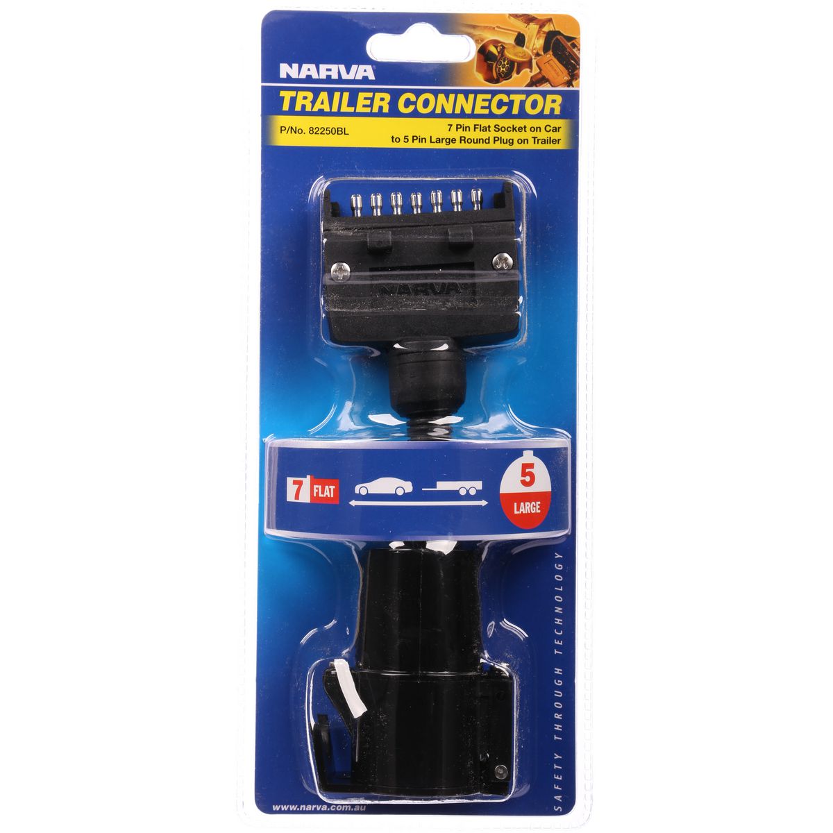 Narva Trailer Adaptor 7 Pin Flat (Car) To 5 Pin Round Large (Trailer) - 82250BL