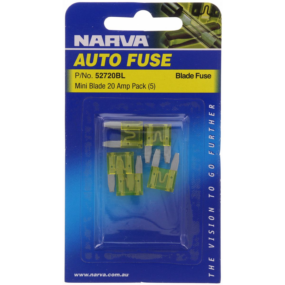 Narva Mini Blade Fuse 20A Yellow 5 Pack - 52720BL