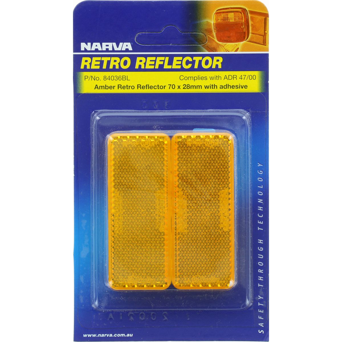 Narva Reflector Rectangle Amber 28 x 70mm 2 Pack - 84036BL