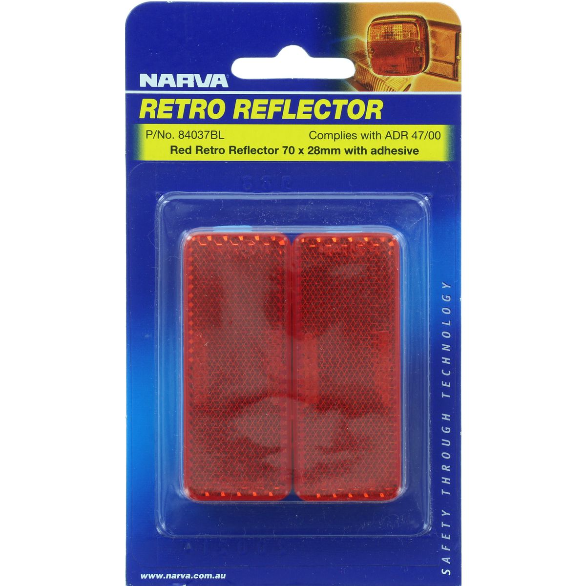 Narva Reflector Rectangle Red 28 x 70mm 2 Pack - 84037BL