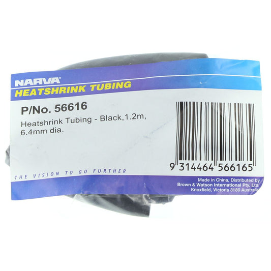 Narva Heat Shrink Standard Black ID: 6.4mm Length: 1.2m - 56616