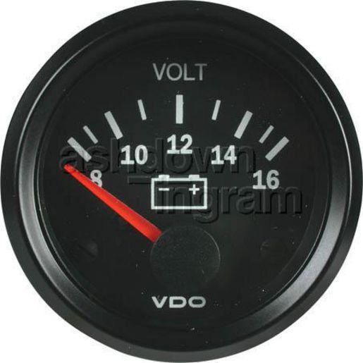 VDO Voltmeter 8 to 16V 52mm Round Analogue - 332010004