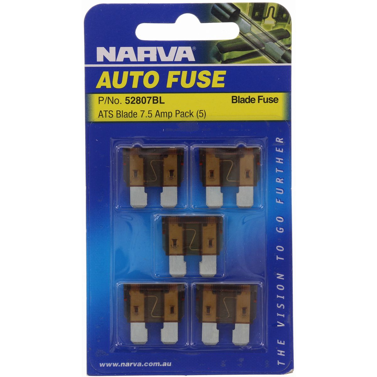 Narva Standard Blade Fuse 7.5A Brown 5 Pack - 52807BL