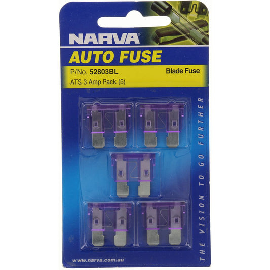 Narva Standard Blade Fuse 3A Violet 5 Pack - 52803BL