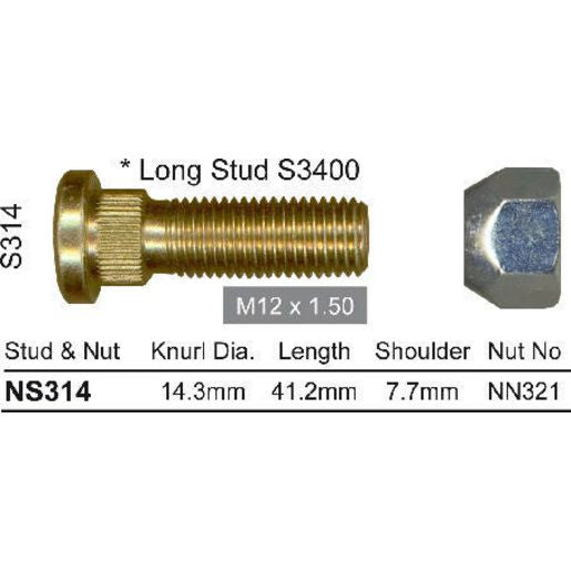 Nice Products Stud / Nut Pack M12 1.50 X 40.0mm - NS314
