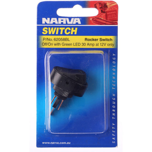 Narva Rocker Switch Off/On SPST Green LED - 62058BL