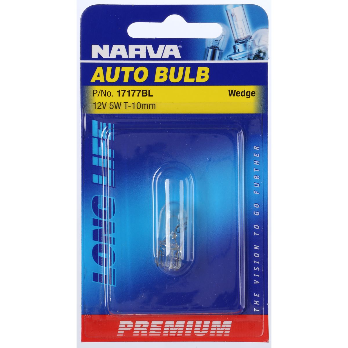 Narva T-10mm W5W Premium Wedge Globe W2.1 X 9.5D 12V 5W Single - 17177BL