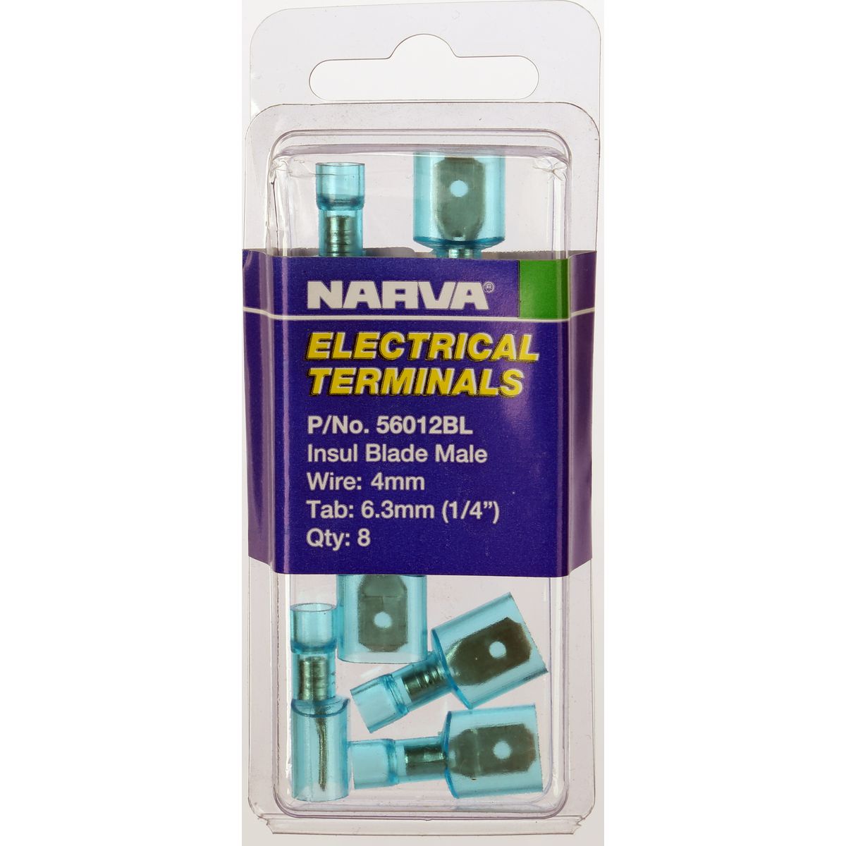 Narva Crimp Terminal Male Blade Blue Terminal Entry 6.3mm Poly Carbonate 8 Pce - 56012BL