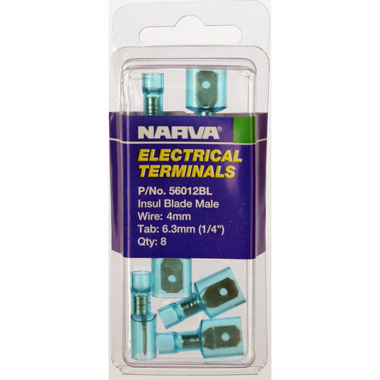 Narva Crimp Terminal Male Blade Blue Terminal Entry 6.3mm Poly Carbonate 8 Pce - 56012BL