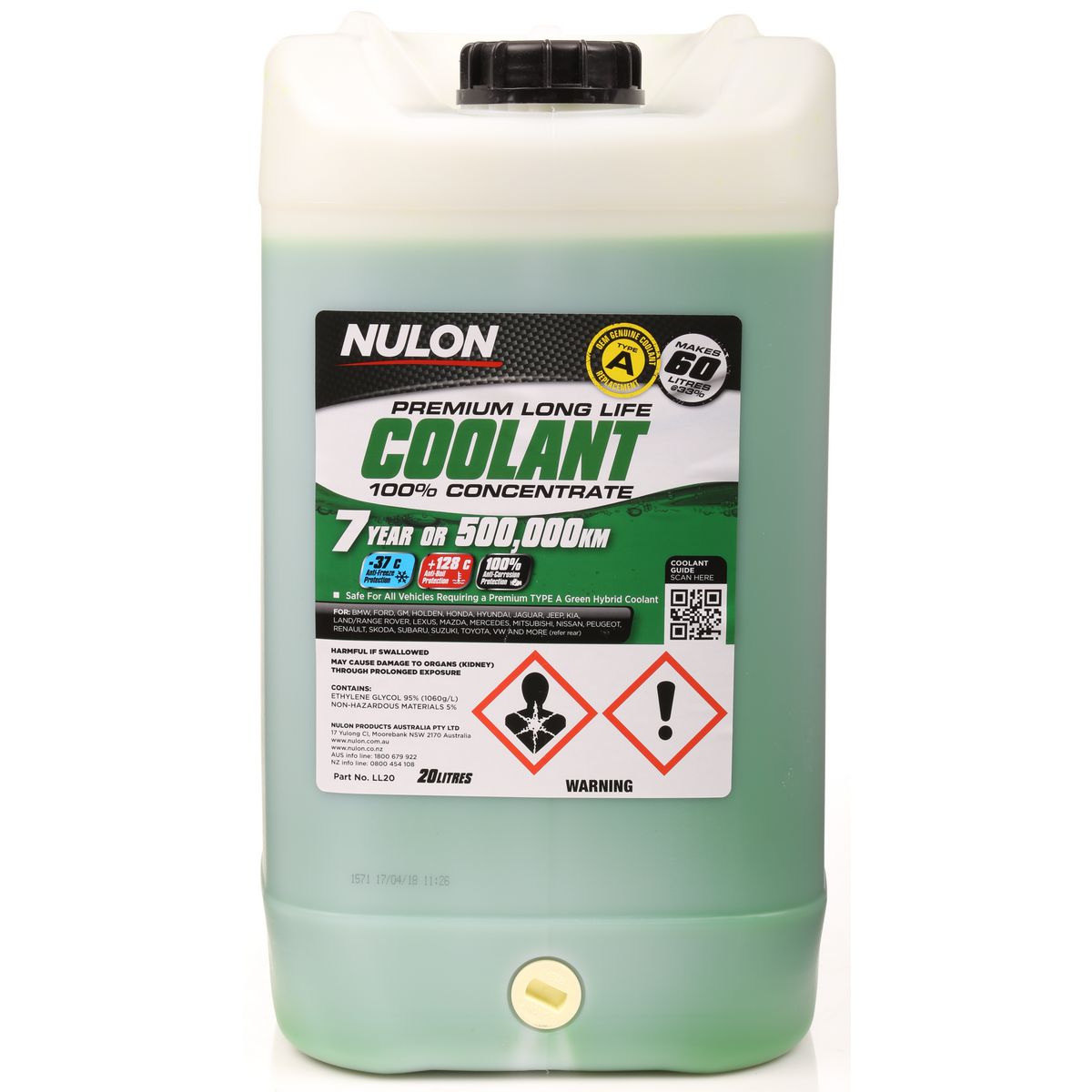 Nulon Coolant Green Long Life Concentrate 20L - LL20