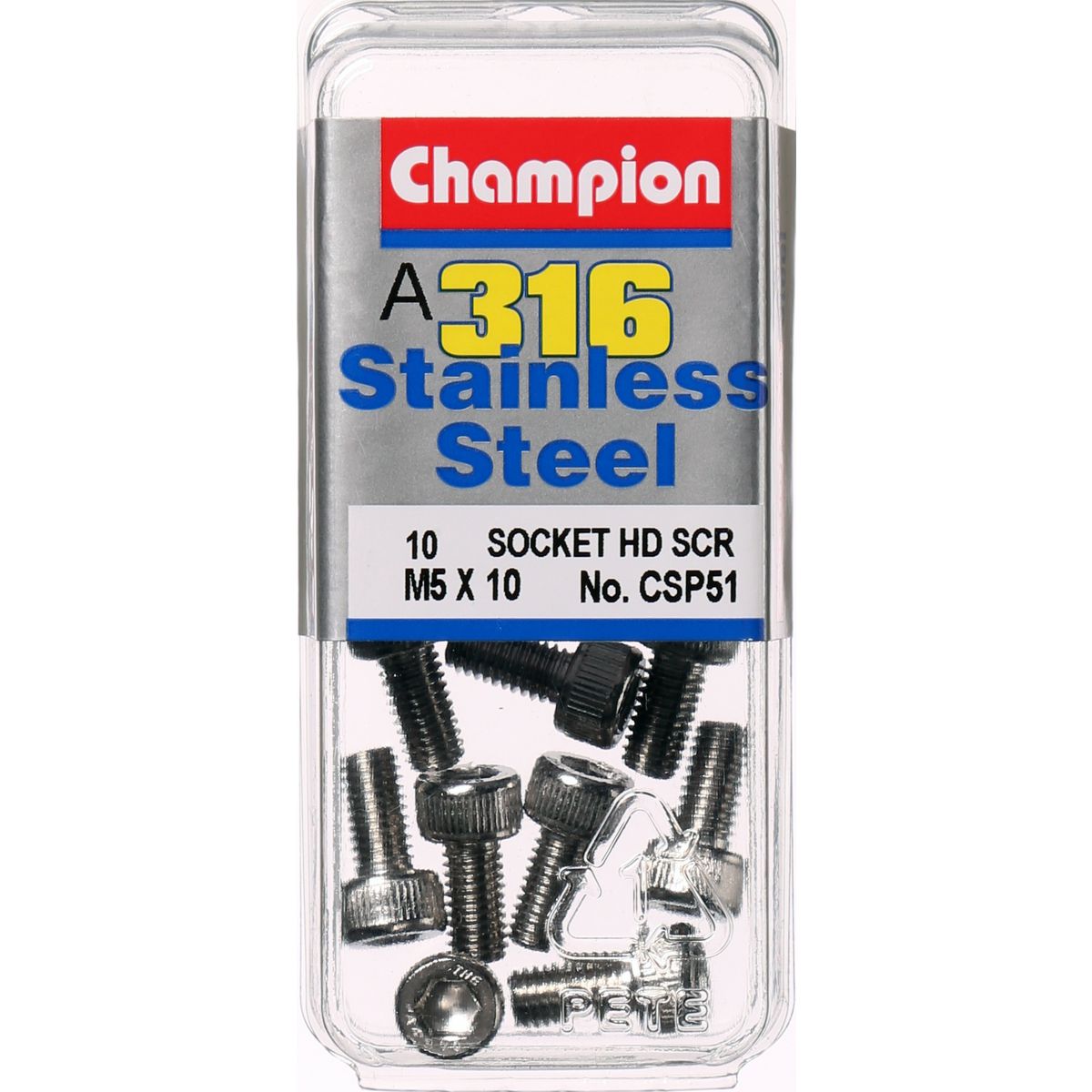 Champion Socket Head Cap Screw Stainless Steel M5x10mm 316/A4 - CSP51