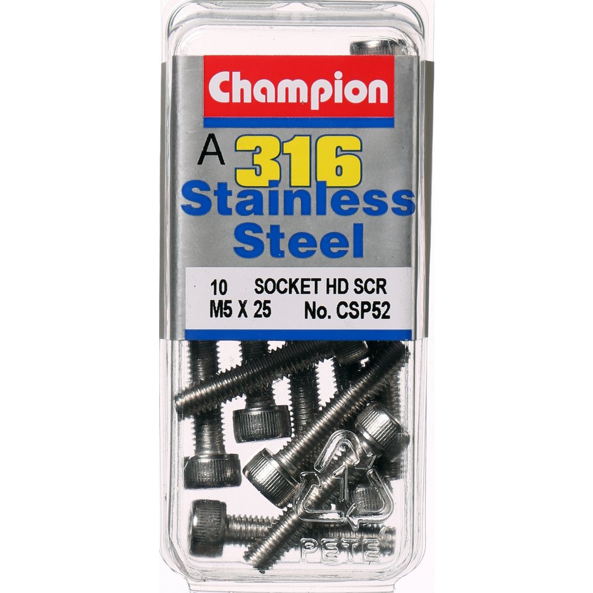Champion Socket Head Cap Screw Stainless Steel M5x25mm 316/A4 - CSP52