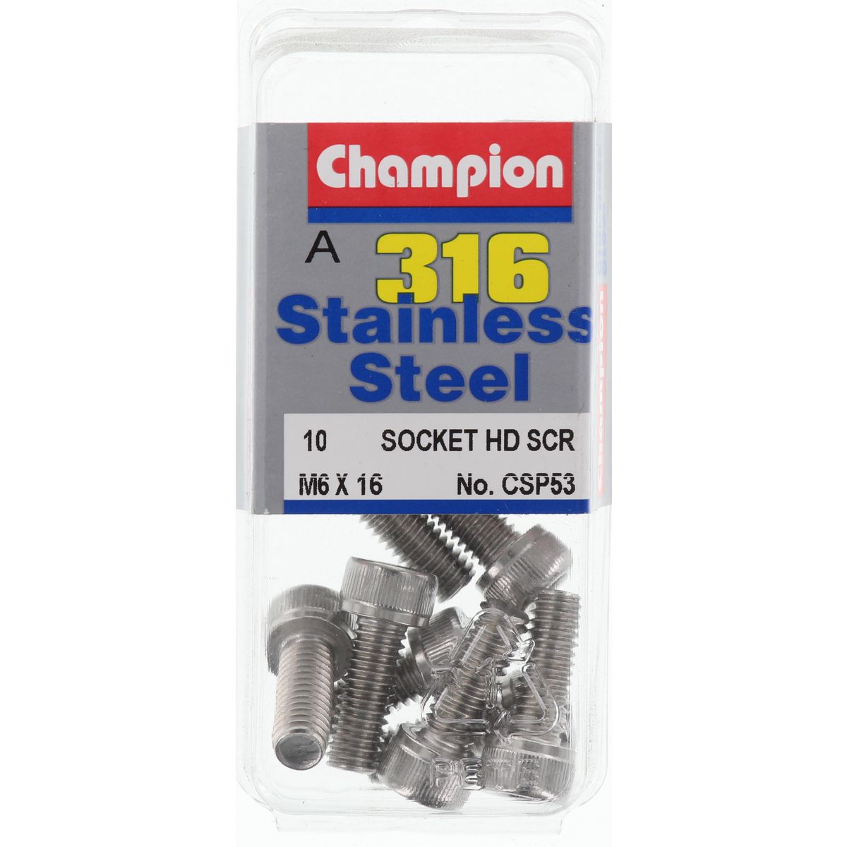 Champion Socket Head Cap Screw Stainless Steel M6x16mm 316/A4 - CSP53