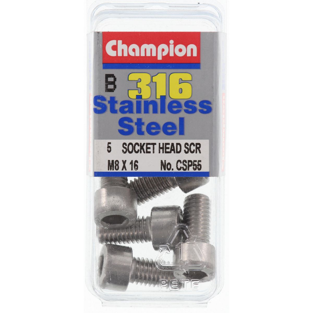 Champion Socket Head Cap Screw Stainless Steel M8x16mm 316/A4 - CSP55