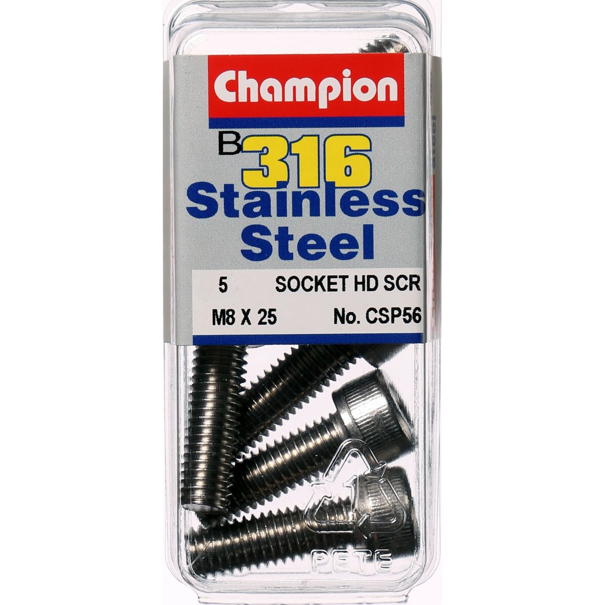 Champion Socket Head Cap Screw Stainless Steel M8x25mm 316/A4 - CSP56