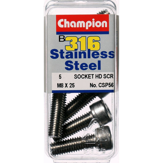 Champion Socket Head Cap Screw Stainless Steel M8x25mm 316/A4 - CSP56