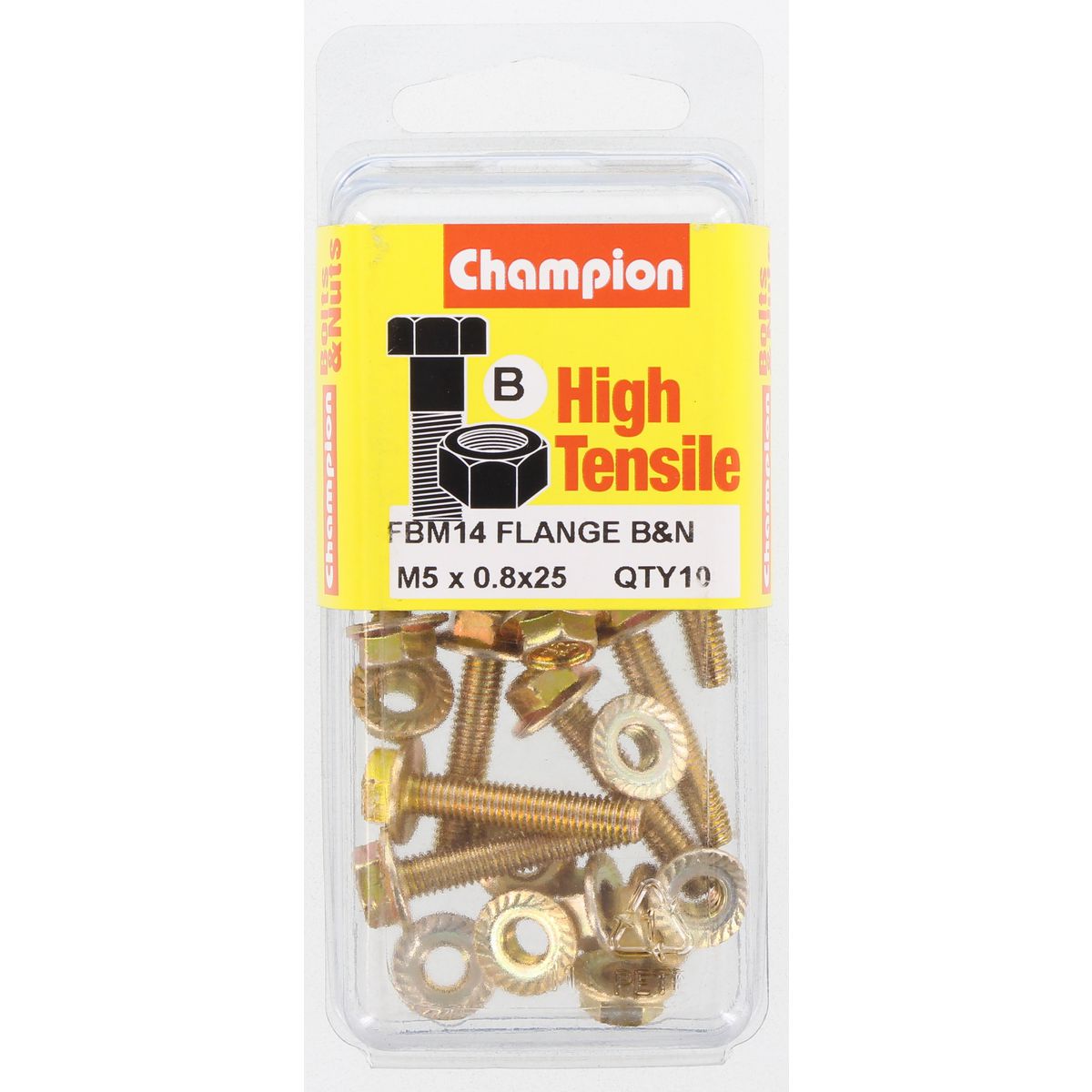 Champion Hex Set Screw & Nut High Tensile Flanged 8Af M5 x 25mm Grade 8.8 - FBM14